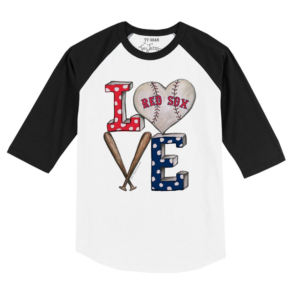 Infant Boston Red Sox Tiny Turnip White/Black Baseball Love Raglan 3/4 Sleeve T-Shirt