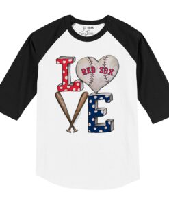 Infant Boston Red Sox Tiny Turnip White/Black Baseball Love Raglan 3/4 Sleeve T-Shirt