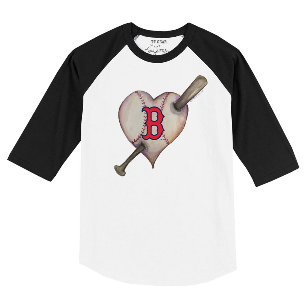 Infant Boston Red Sox Tiny Turnip White/Black Heart Bat Raglan 3/4 Sleeve T-Shirt