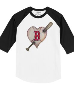 Infant Boston Red Sox Tiny Turnip White/Black Heart Bat Raglan 3/4 Sleeve T-Shirt