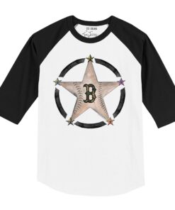 Infant Boston Red Sox Tiny Turnip White/Black Military Star Raglan 3/4 Sleeve T-Shirt
