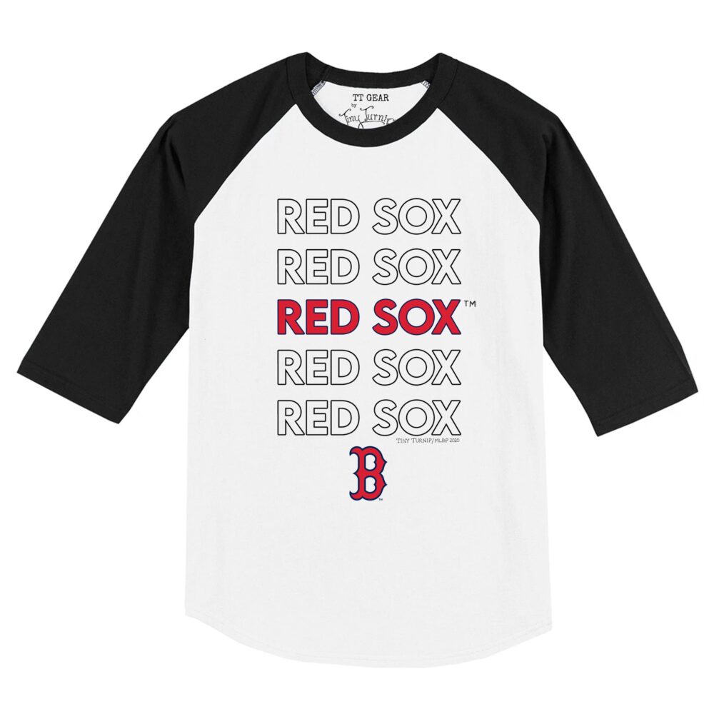 Infant Boston Red Sox Tiny Turnip White/Black Stacked Raglan 3/4 Sleeve T-Shirt