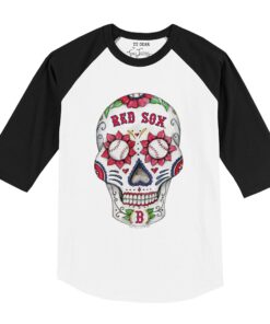 Infant Boston Red Sox Tiny Turnip White/Black Sugar Skull Raglan 3/4 Sleeve T-Shirt