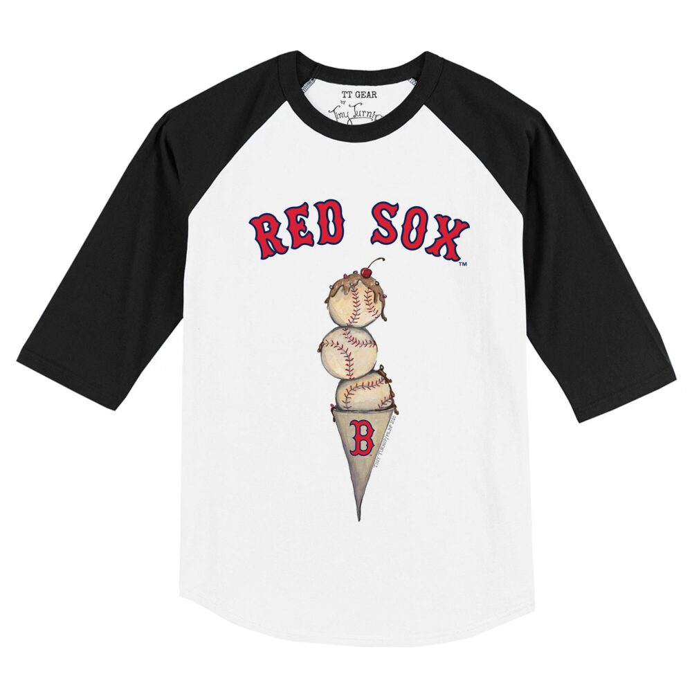 Infant Boston Red Sox Tiny Turnip White/Black Triple Scoop Raglan 3/4 Sleeve T-Shirt