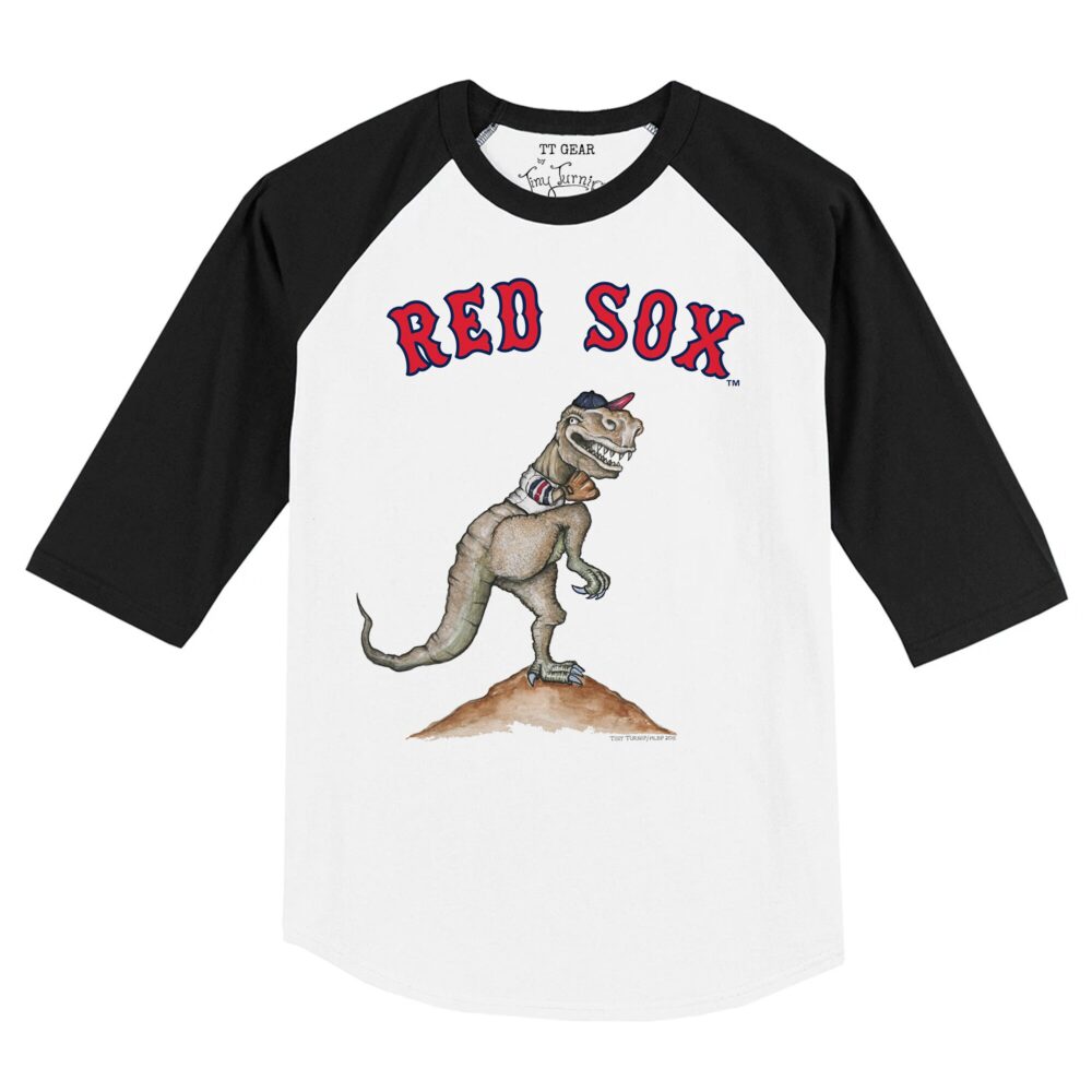 Infant Boston Red Sox Tiny Turnip White/Black TT Rex Raglan 3/4 Sleeve T-Shirt