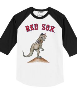 Infant Boston Red Sox Tiny Turnip White/Black TT Rex Raglan 3/4 Sleeve T-Shirt
