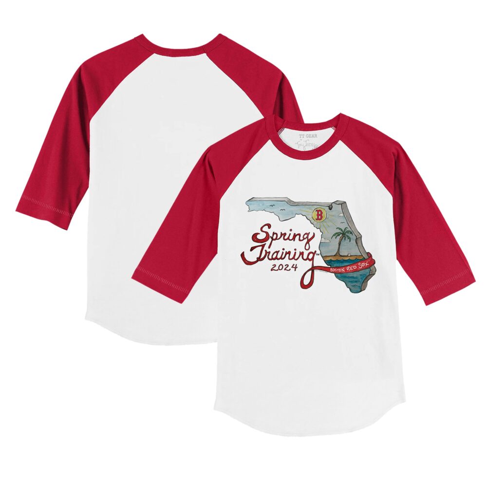 Infant Boston Red Sox Tiny Turnip White/Red 2024 Spring Training Grapefruit League 3/4-Sleeve Raglan T-Shirt