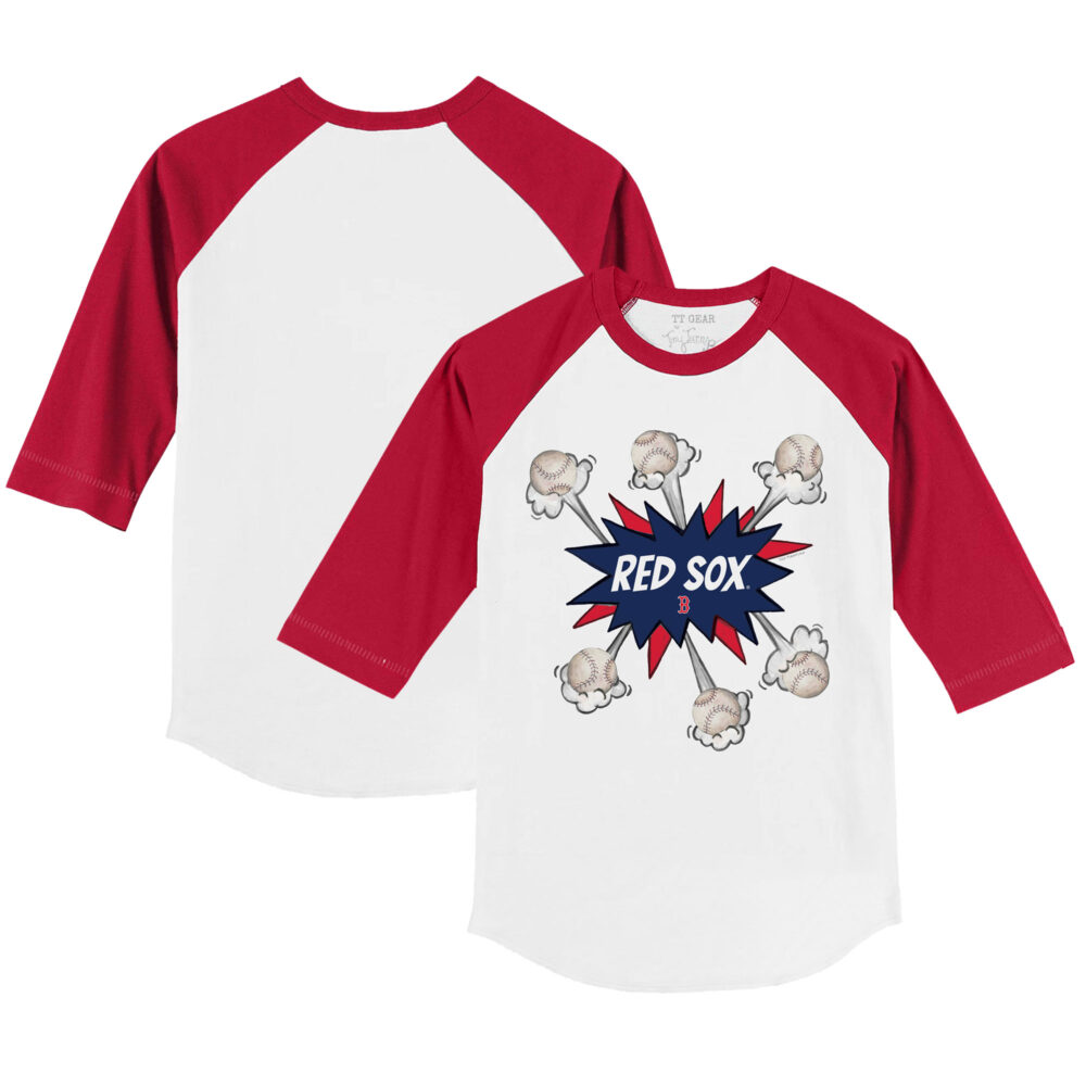 Infant Boston Red Sox Tiny Turnip White/Red Baseball Pow Raglan 3/4 Sleeve T-Shirt