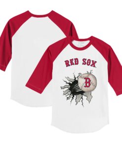 Infant Boston Red Sox Tiny Turnip White/Red Baseball Tear Raglan 3/4 Sleeve T-Shirt