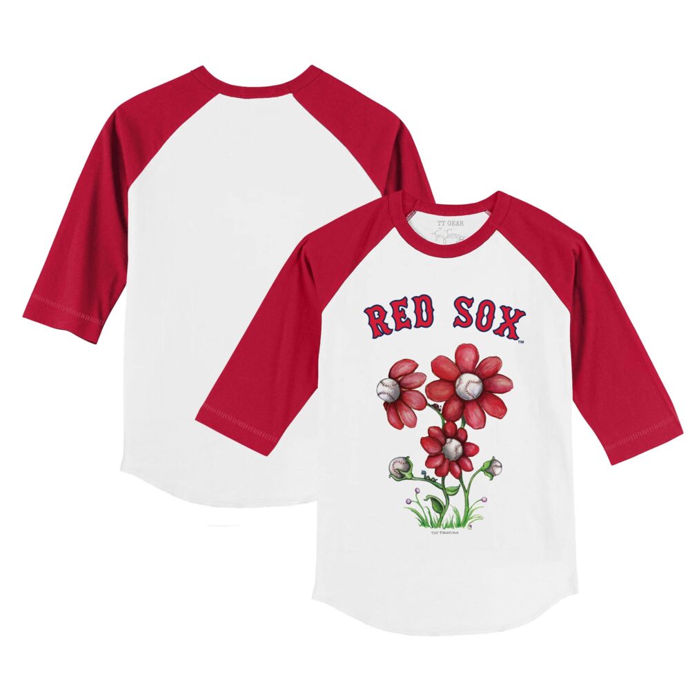 Infant Boston Red Sox Tiny Turnip White/Red Blooming Baseballs Raglan 3/4 Sleeve T-Shirt
