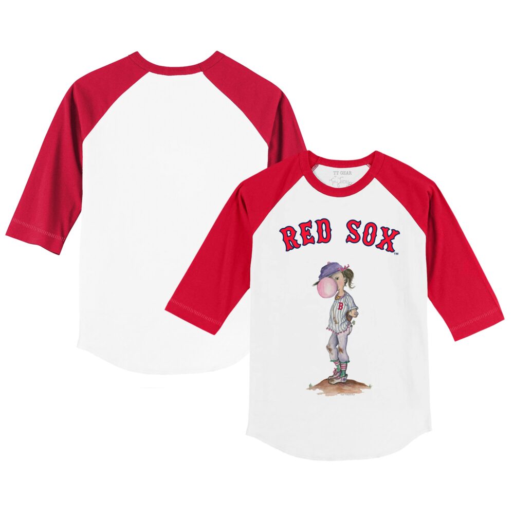 Infant Boston Red Sox Tiny Turnip White/Red Bubbles Raglan 3/4 Sleeve T-Shirt