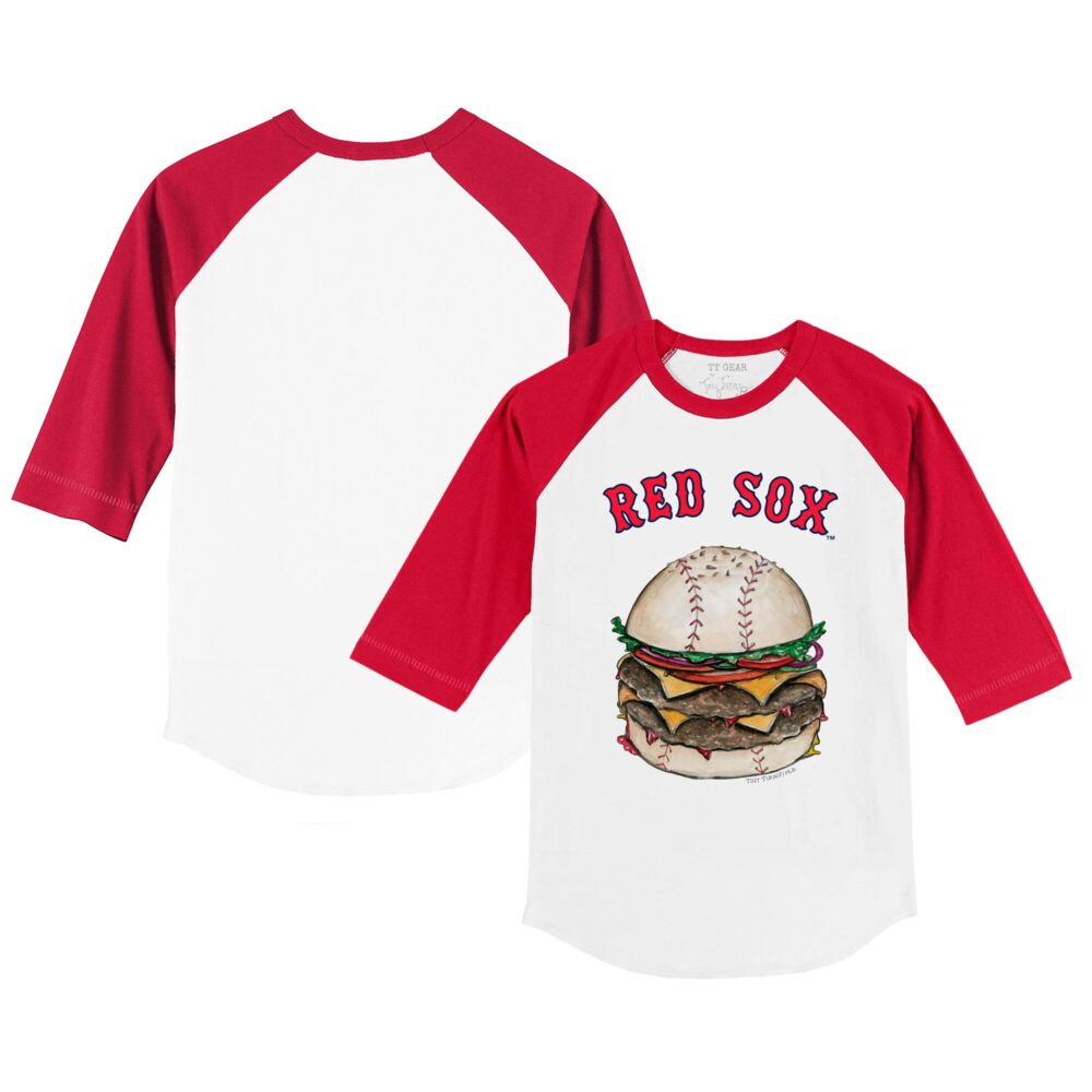 Infant Boston Red Sox Tiny Turnip White/Red Burger Raglan 3/4 Sleeve T-Shirt