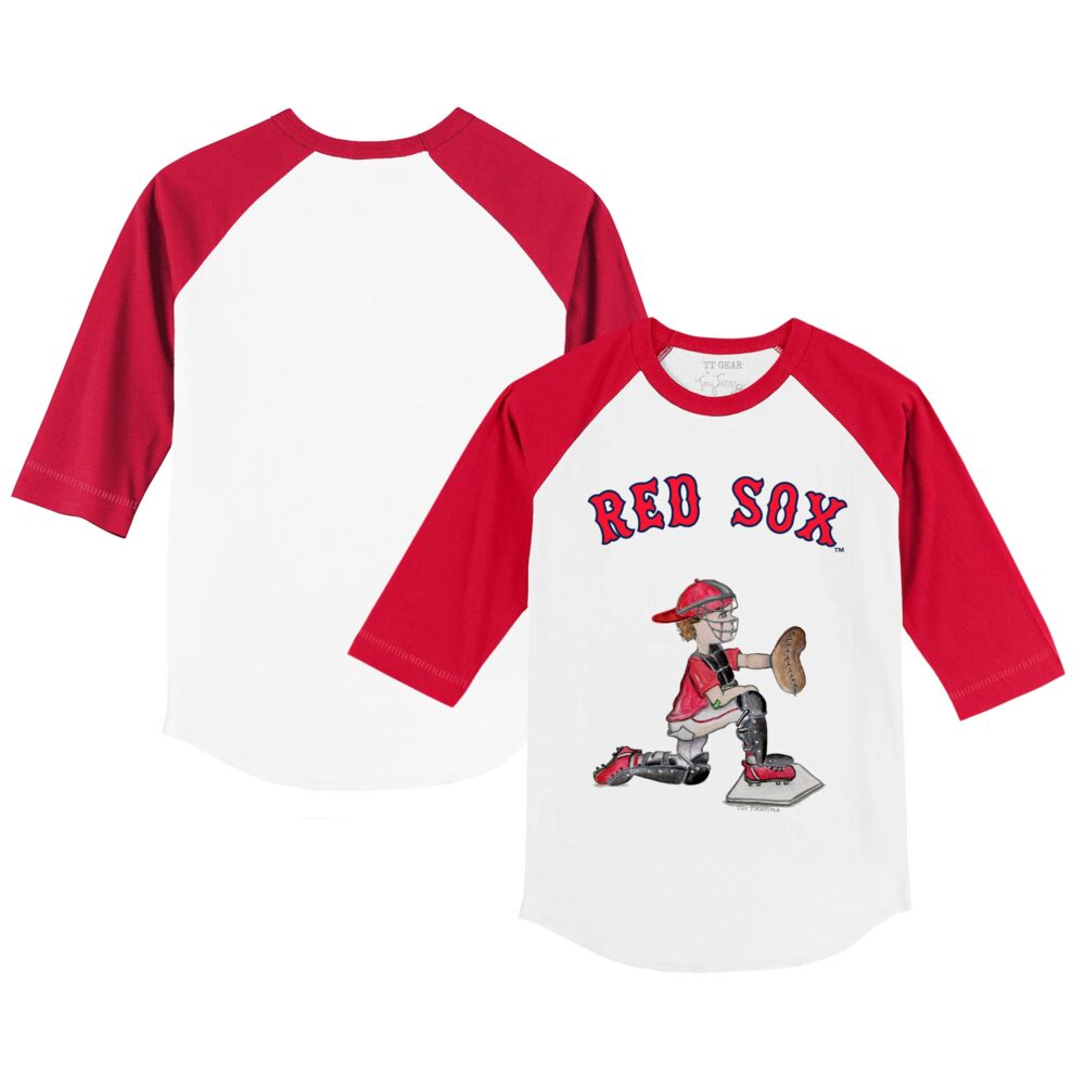 Infant Boston Red Sox Tiny Turnip White/Red Caleb Raglan 3/4 Sleeve T-Shirt