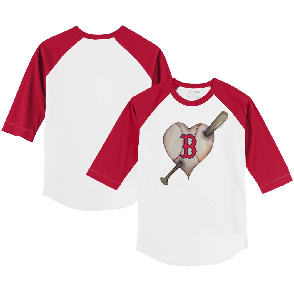 Infant Boston Red Sox Tiny Turnip White/Red Heart Bat Raglan 3/4-Sleeve T-Shirt