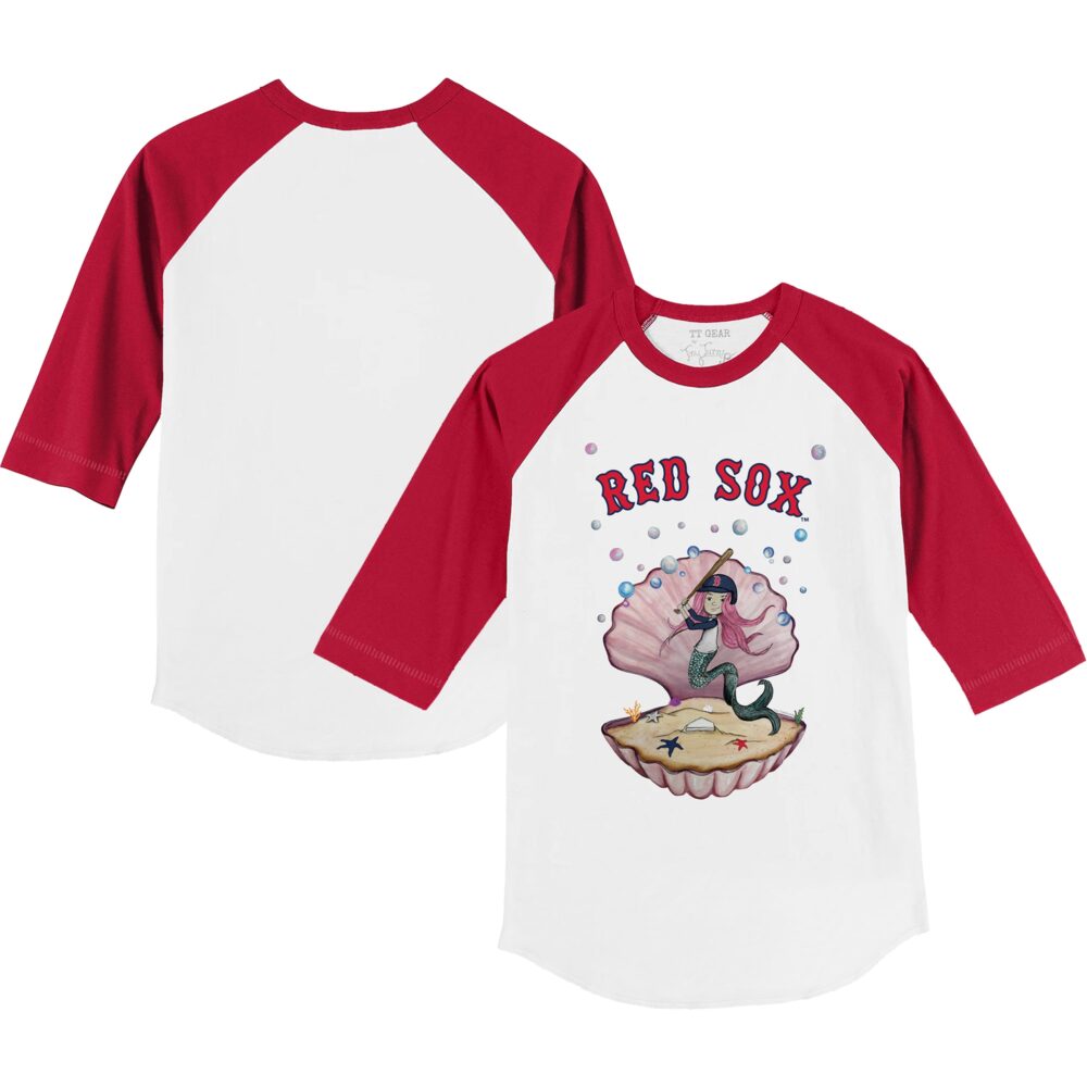 Infant Boston Red Sox Tiny Turnip White/Red Mermaid 3/4-Sleeve Raglan T-Shirt