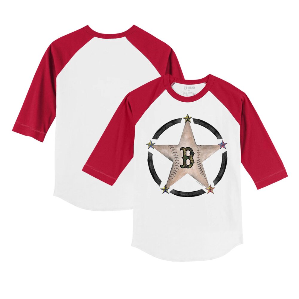 Infant Boston Red Sox Tiny Turnip White/Red Military Star Raglan 3/4-Sleeve T-Shirt