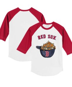 Infant Boston Red Sox Tiny Turnip White/Red Nacho Helmet Raglan 3/4 Sleeve T-Shirt