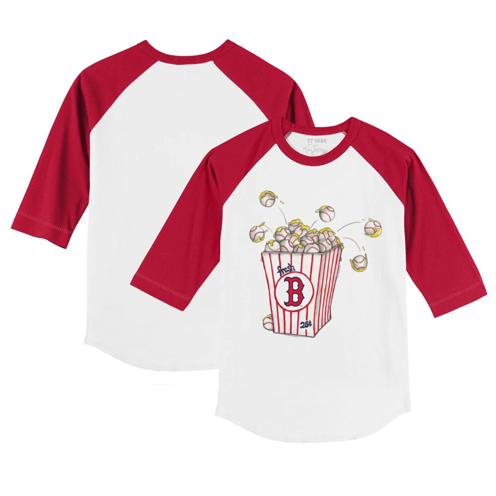 Infant Boston Red Sox Tiny Turnip White/Red Popcorn Raglan 3/4 Sleeve T-Shirt