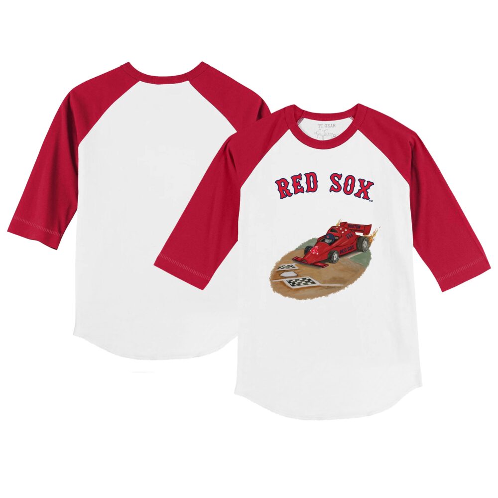 Infant Boston Red Sox Tiny Turnip White/Red Race Car 3/4-Sleeve Raglan T-Shirt
