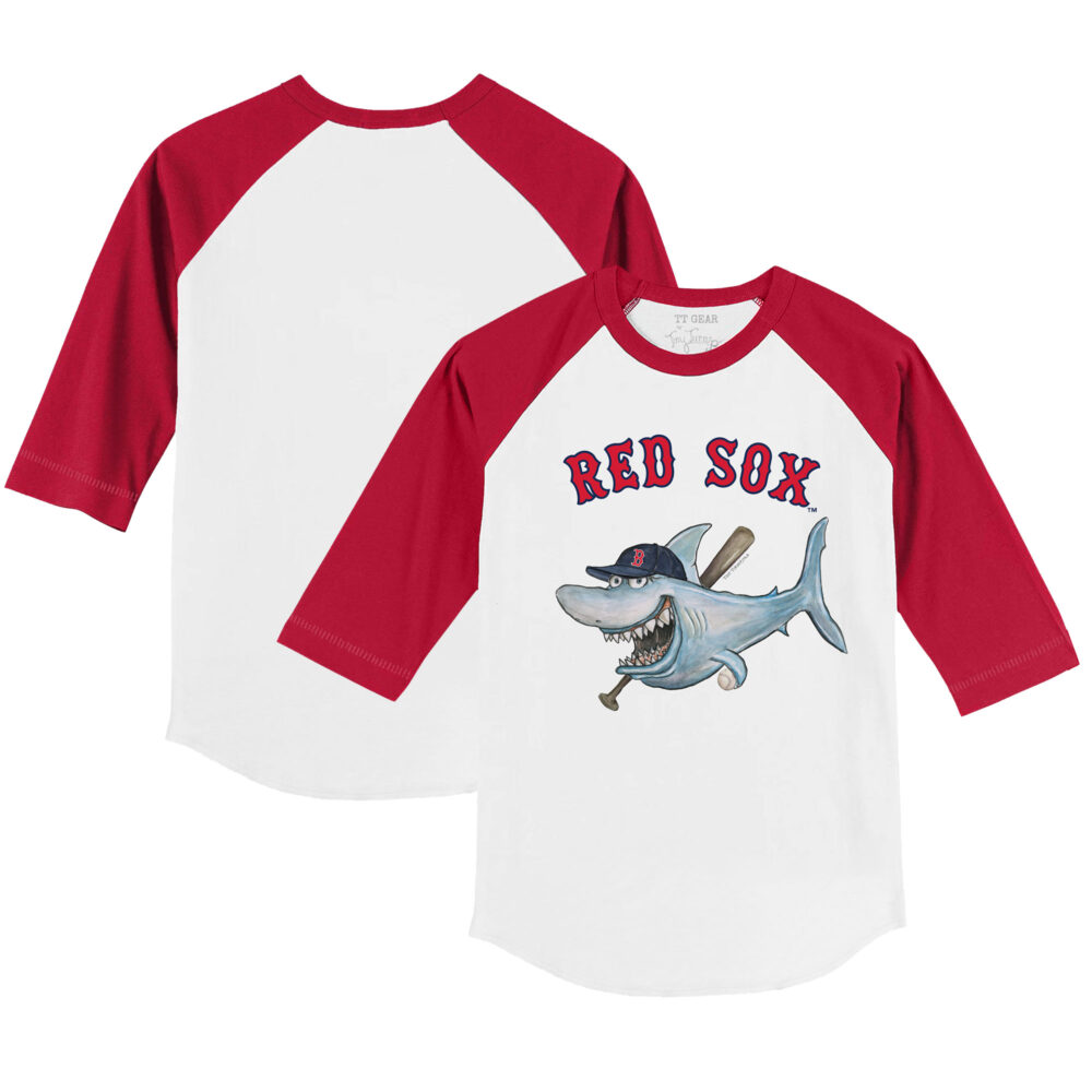 Infant Boston Red Sox Tiny Turnip White/Red Shark Raglan 3/4 Sleeve T-Shirt