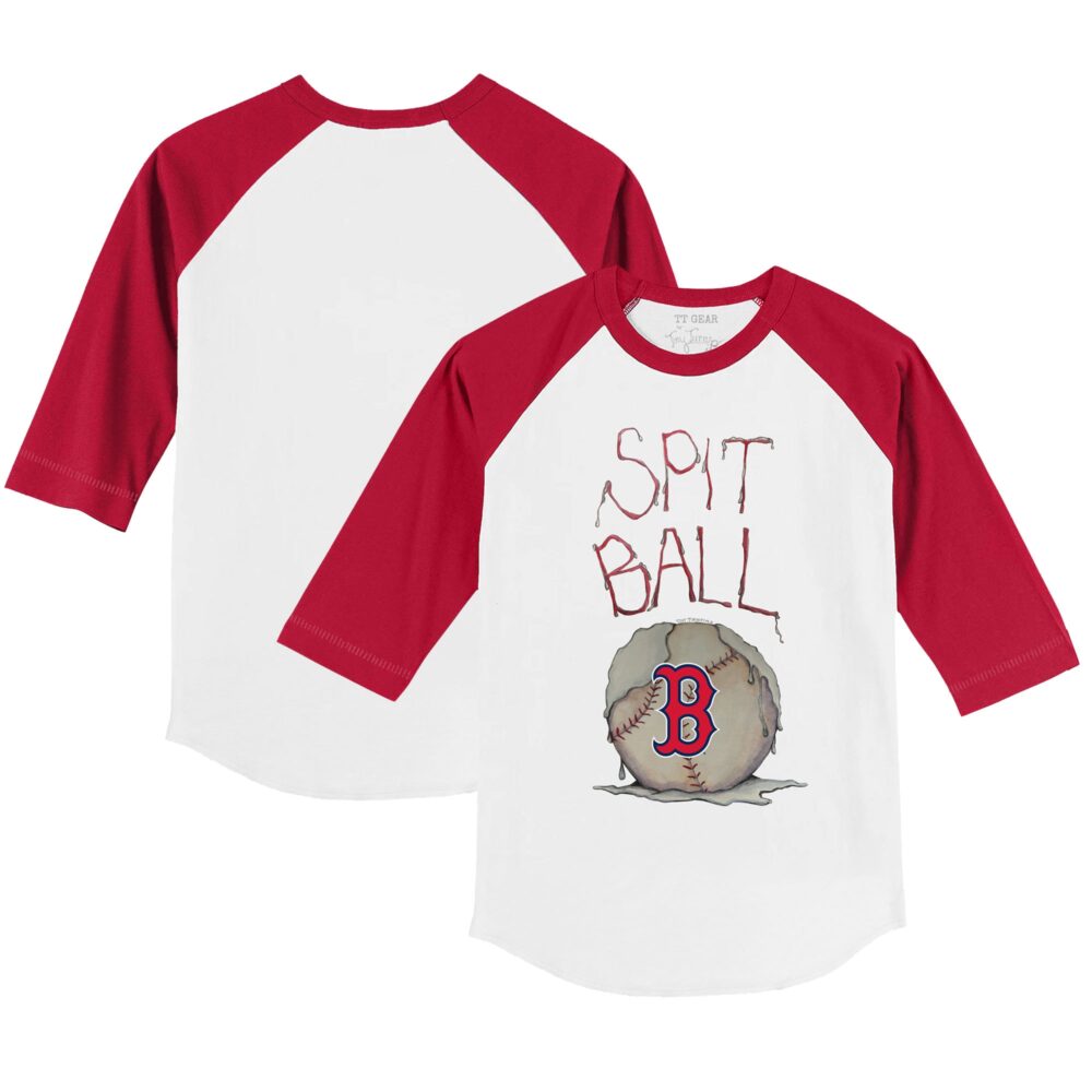 Infant Boston Red Sox Tiny Turnip White/Red Spit Ball Raglan 3/4 Sleeve T-Shirt