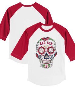 Infant Boston Red Sox Tiny Turnip White/Red Sugar Skull Raglan 3/4 Sleeve T-Shirt