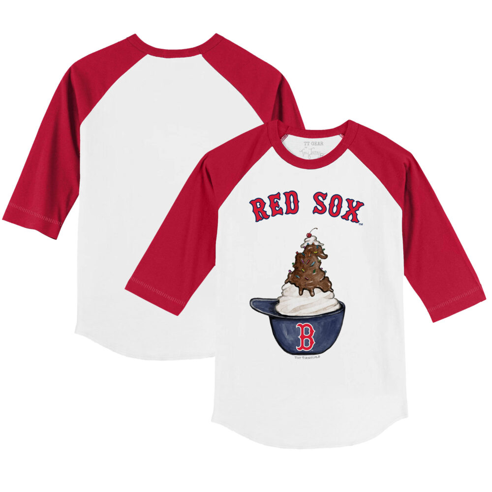 Infant Boston Red Sox Tiny Turnip White/Red Sundae Helmet Raglan 3/4-Sleeve T-Shirt