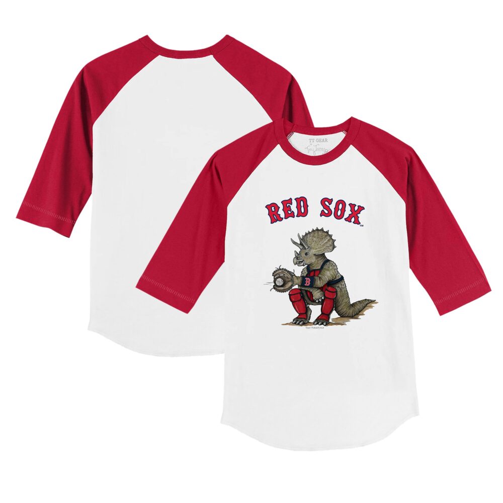 Infant Boston Red Sox Tiny Turnip White/Red Triceratops 3/4-Sleeve Raglan T-Shirt
