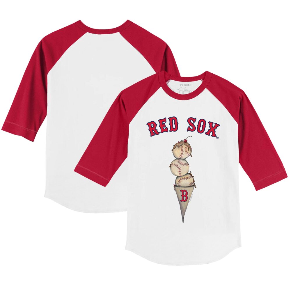 Infant Boston Red Sox Tiny Turnip White/Red Triple Scoop Raglan 3/4 Sleeve T-Shirt