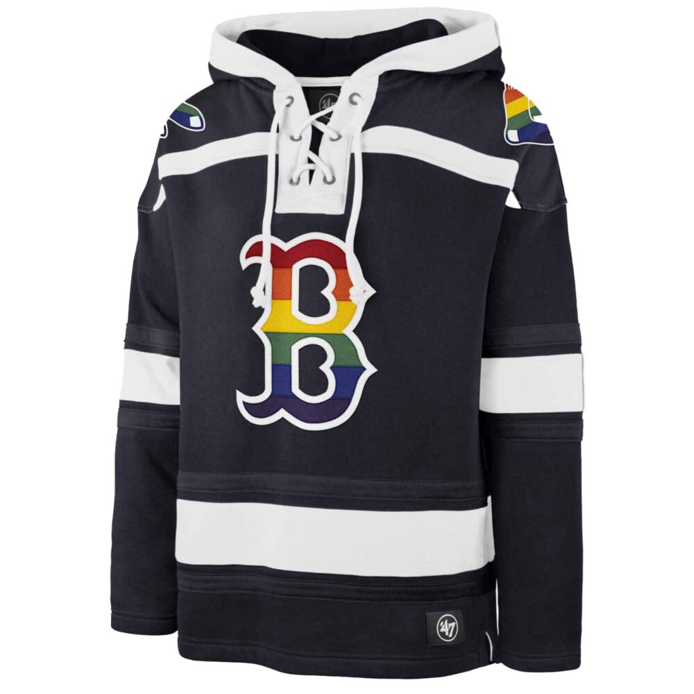 Men's Boston Red Sox '47 Navy Rainbow Pride Lacer Pullover Hoodie