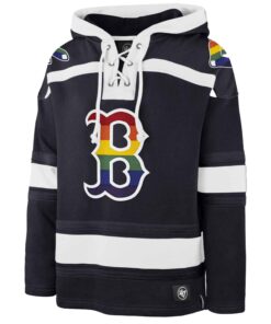 Men's Boston Red Sox '47 Navy Rainbow Pride Lacer Pullover Hoodie