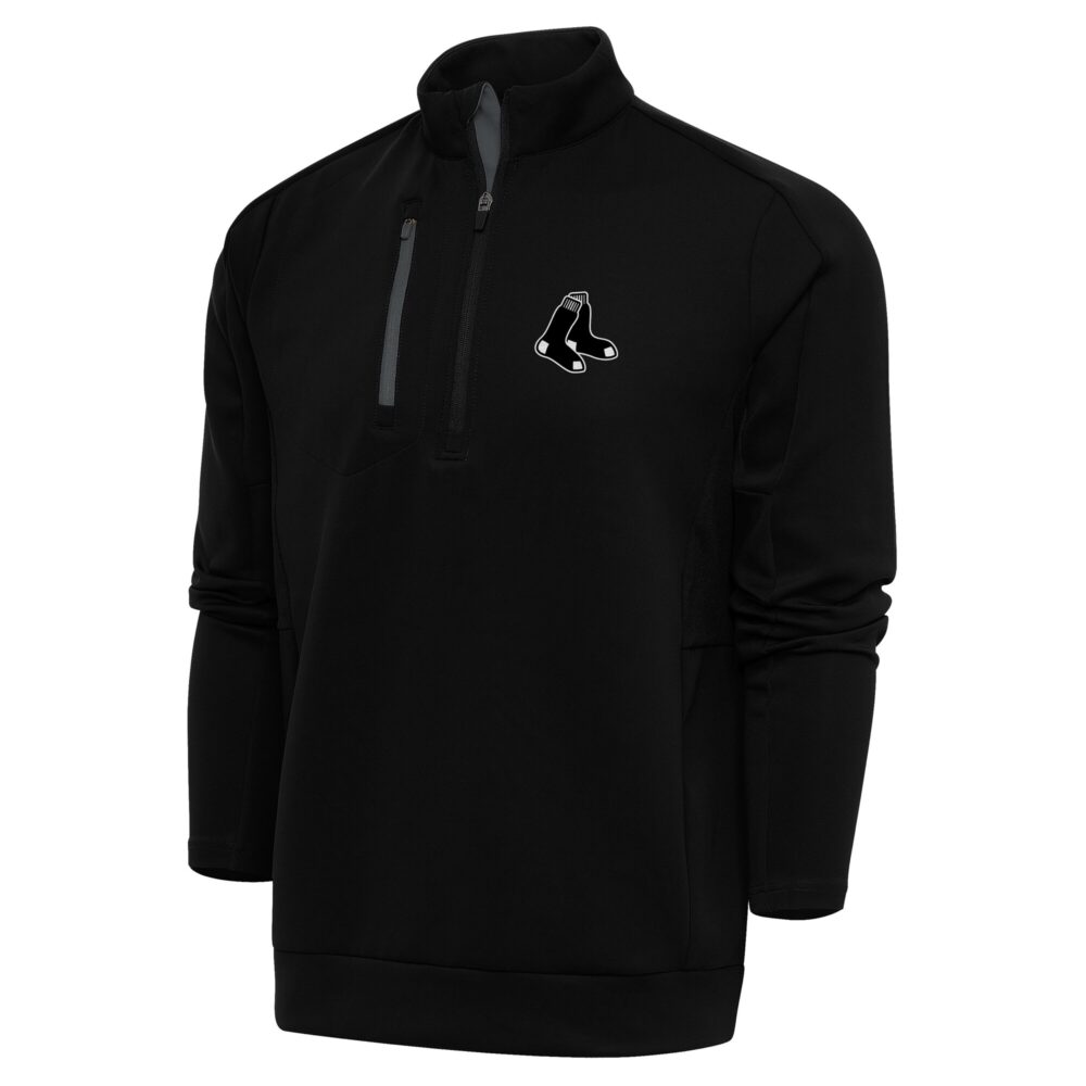 Men's Boston Red Sox Antigua Black Big & Tall Metallic Generation Quarter-Zip Jacket