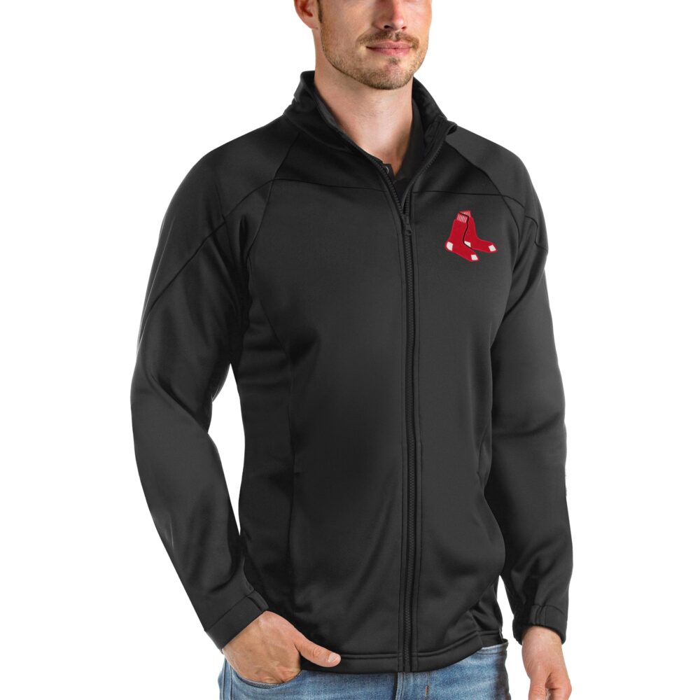 Men's Boston Red Sox Antigua Black Links Full-Zip Golf Jacket