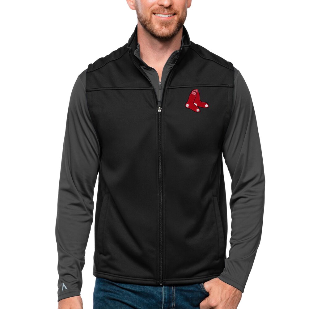 Men's Boston Red Sox Antigua Black Links Full-Zip Golf Vest