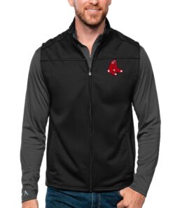 Men's Boston Red Sox Antigua Black Links Full-Zip Golf Vest