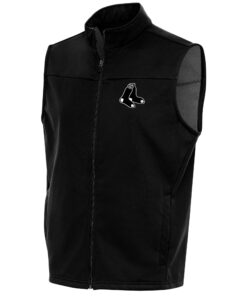 Men's Boston Red Sox Antigua Black Metallic Links Full-Zip Golf Vest