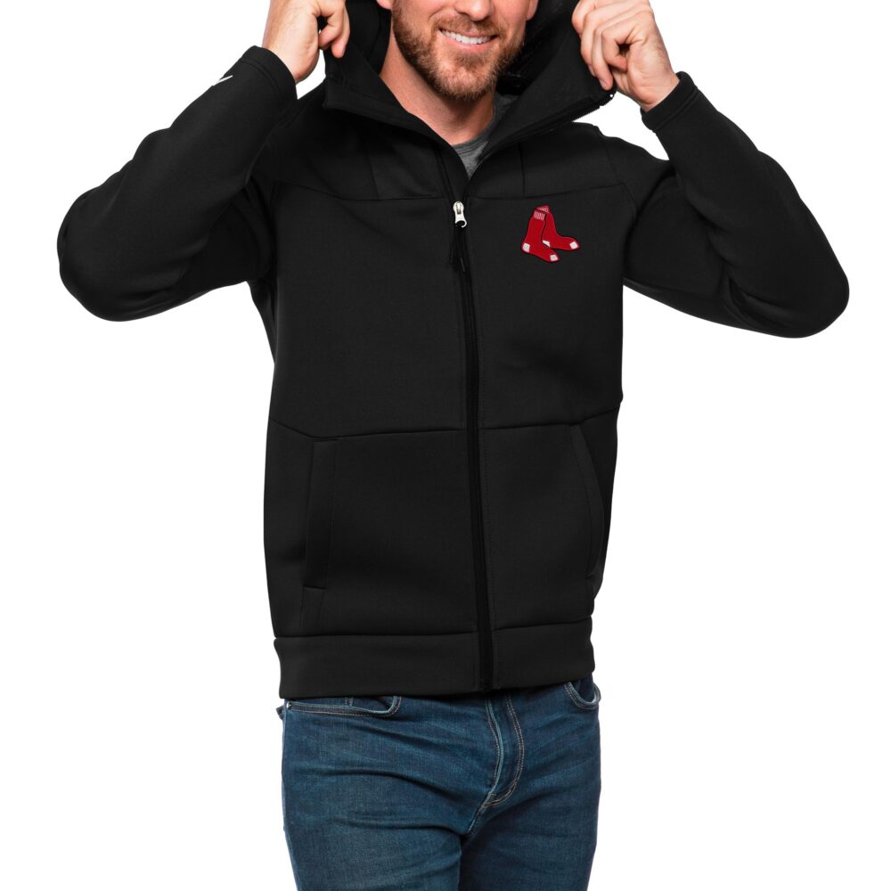 Men's Boston Red Sox Antigua Black Protect Full-Zip Hoodie
