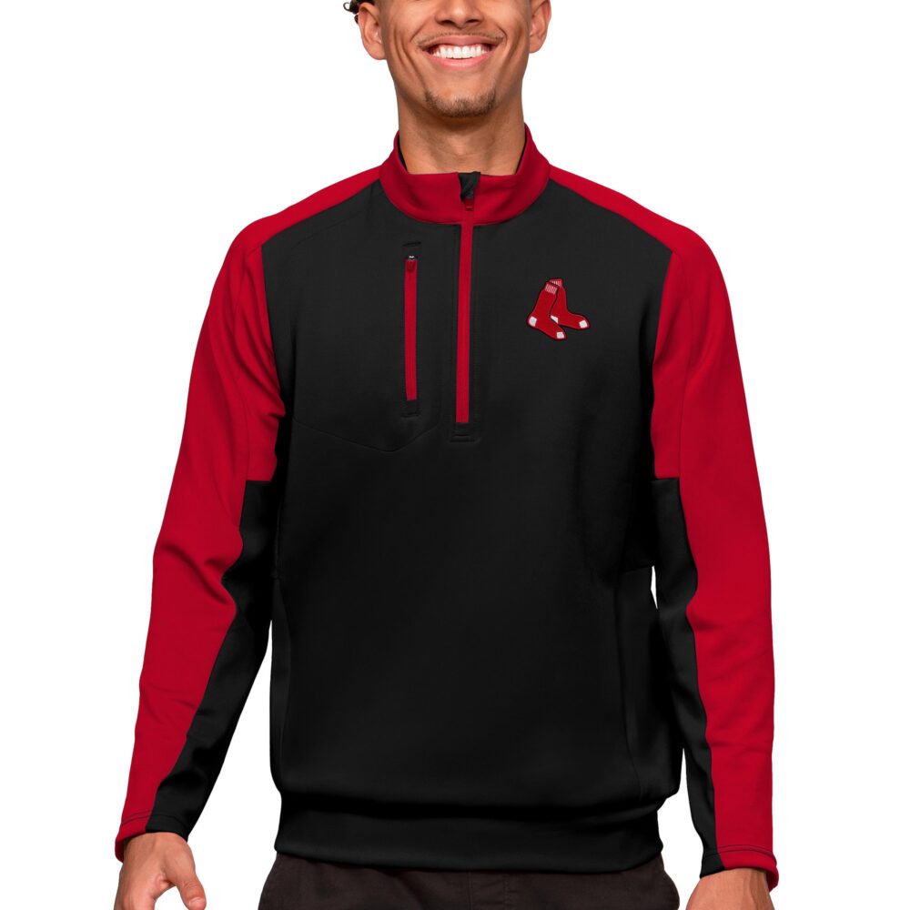 Men's Boston Red Sox Antigua Black Team Quarter-Zip Pullover Top