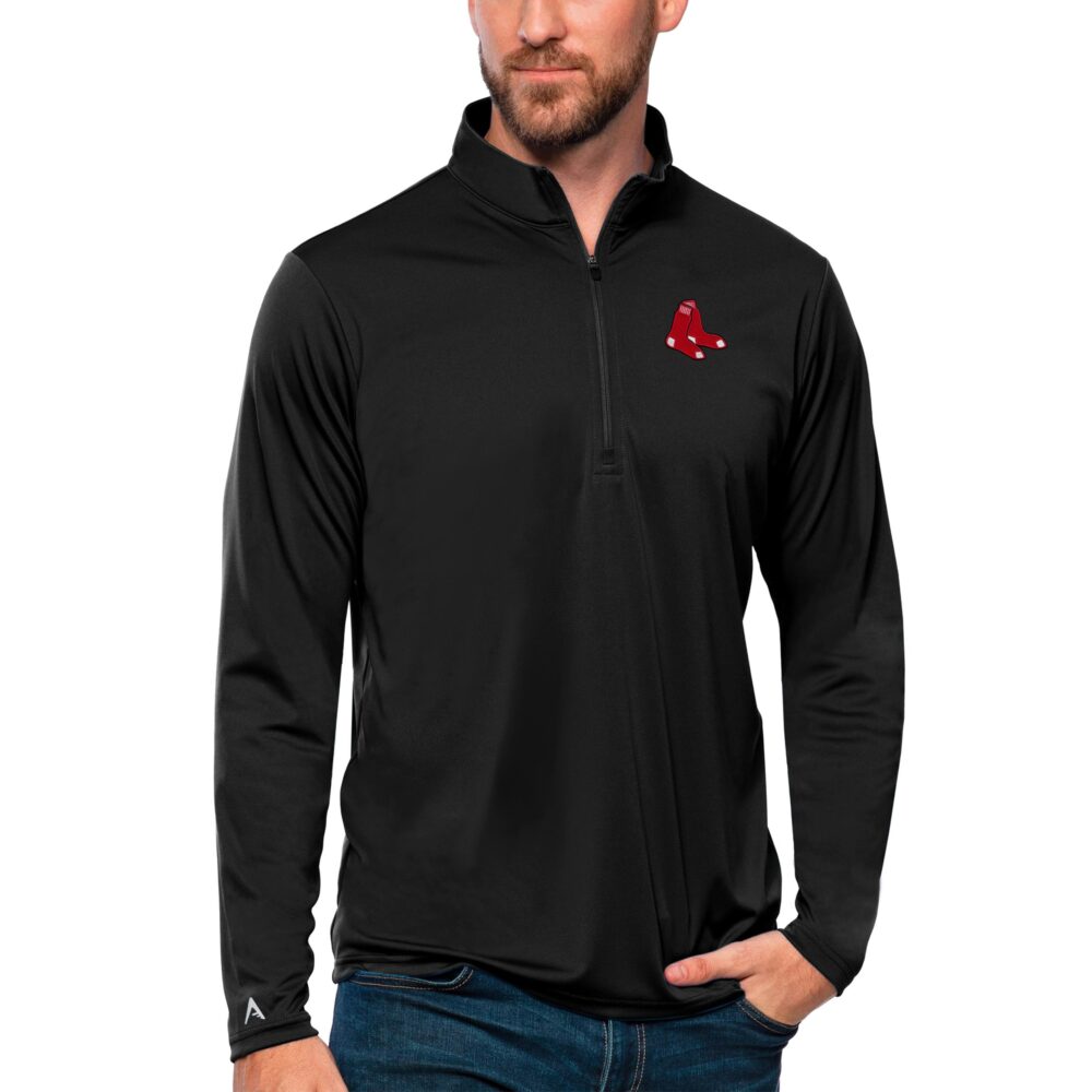 Men's Boston Red Sox Antigua Black Tribute Quarter-Zip Pullover Top