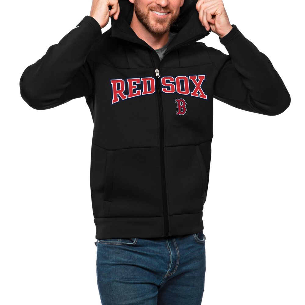 Men's Boston Red Sox Antigua Black Wordmark Protect Full-Zip Hoodie