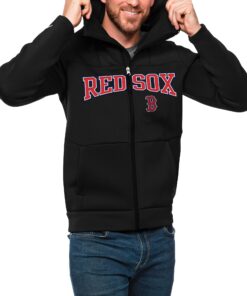 Men's Boston Red Sox Antigua Black Wordmark Protect Full-Zip Hoodie