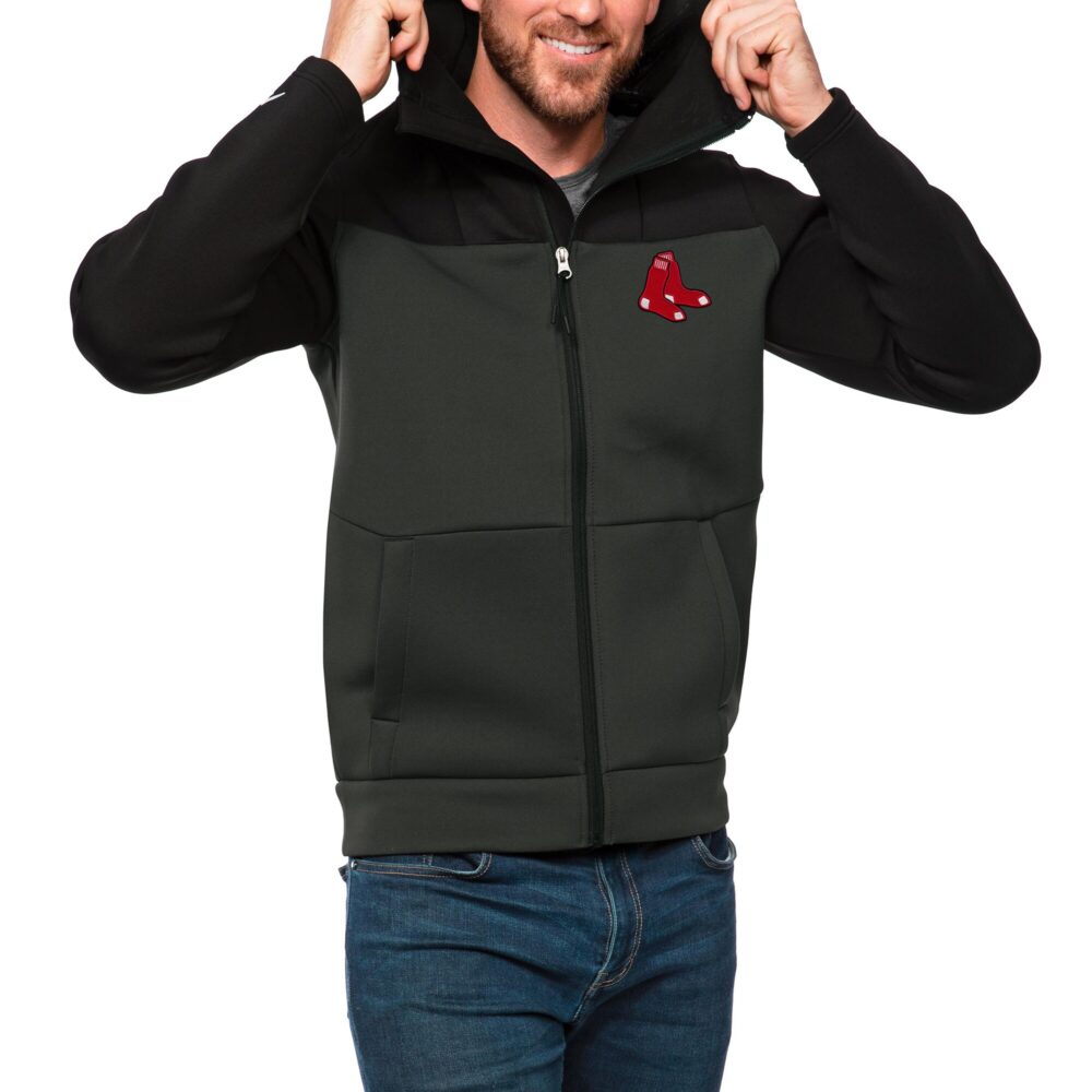 Men's Boston Red Sox Antigua Black/Charcoal Protect Full-Zip Hoodie