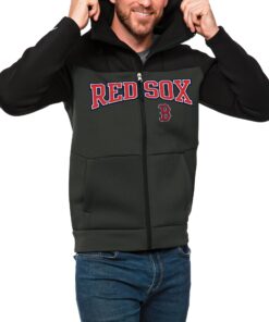 Men's Boston Red Sox Antigua Black/Charcoal Wordmark Protect Full-Zip Hoodie