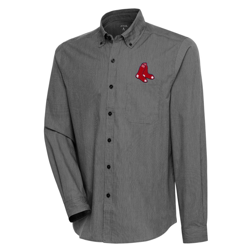 Men's Boston Red Sox  Antigua Black/White Compression Long Sleeve Button-Down Shirt