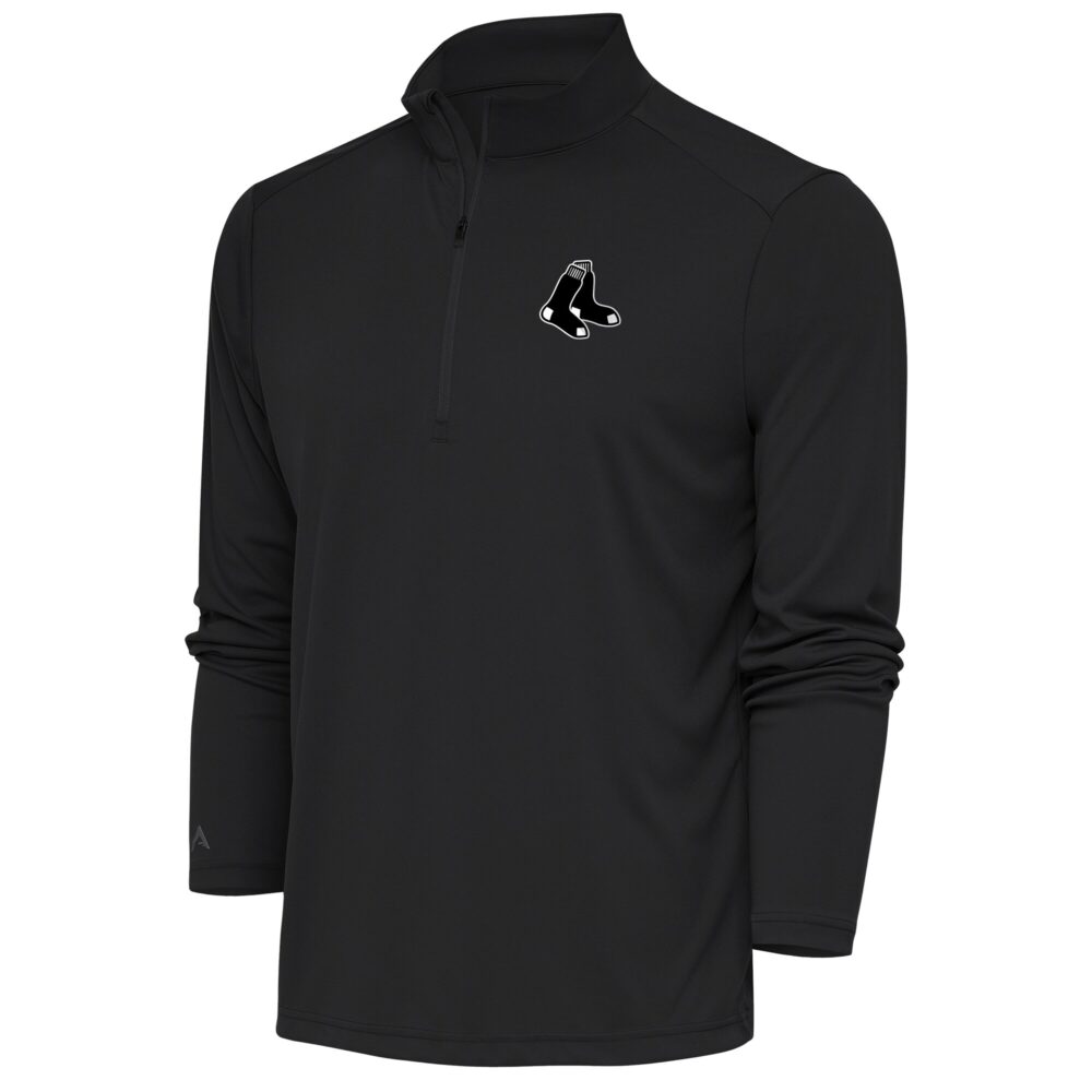 Men's Boston Red Sox Antigua Charcoal Metallic Tribute Quarter-Zip Top