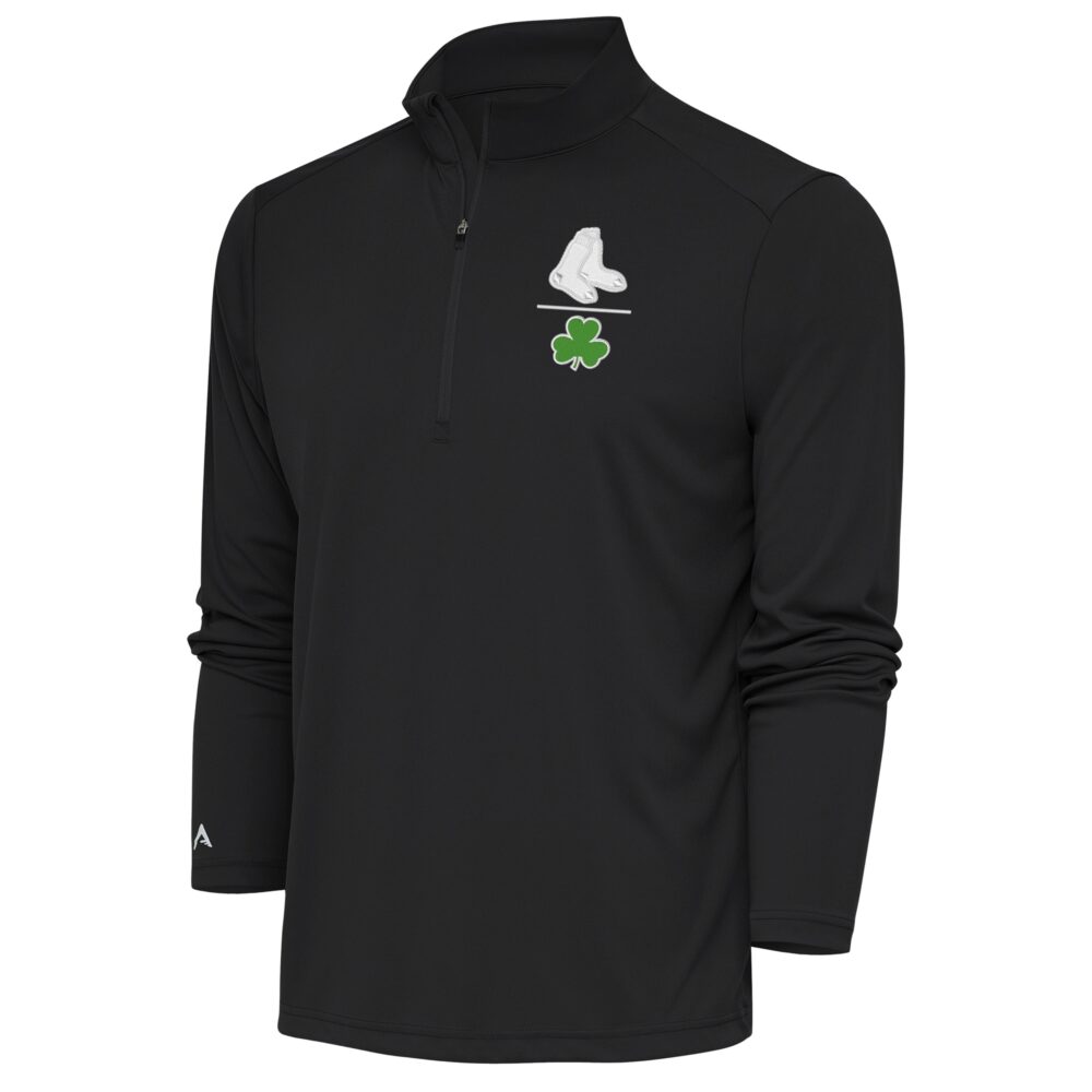 Men's Boston Red Sox  Antigua Charcoal Shamrock Tribute Quarter-Zip Pullover Top
