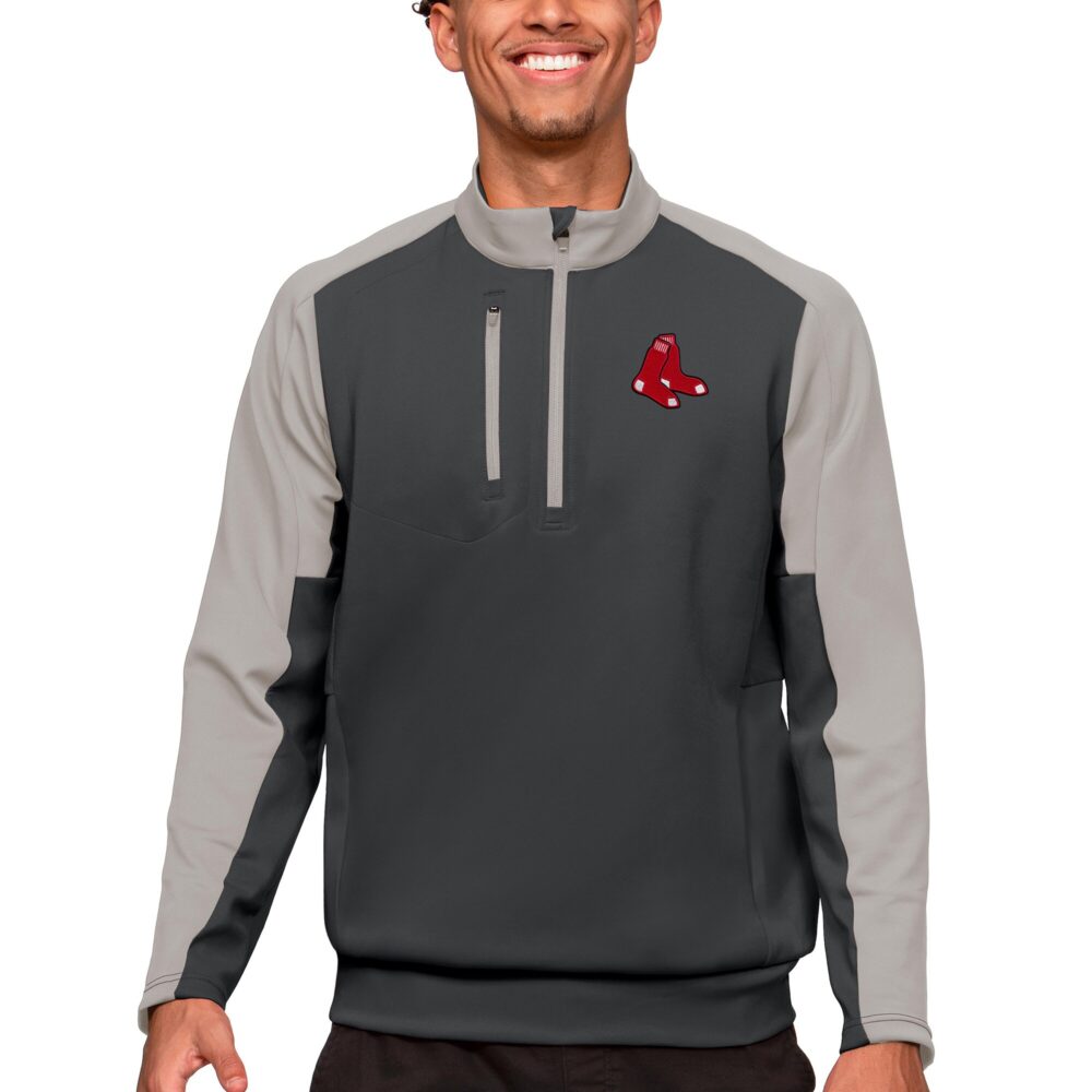Men's Boston Red Sox Antigua Charcoal Team Quarter-Zip Pullover Top