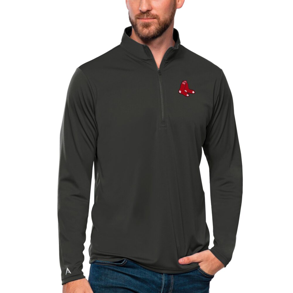 Men's Boston Red Sox Antigua Charcoal Tribute Quarter-Zip Pullover Top