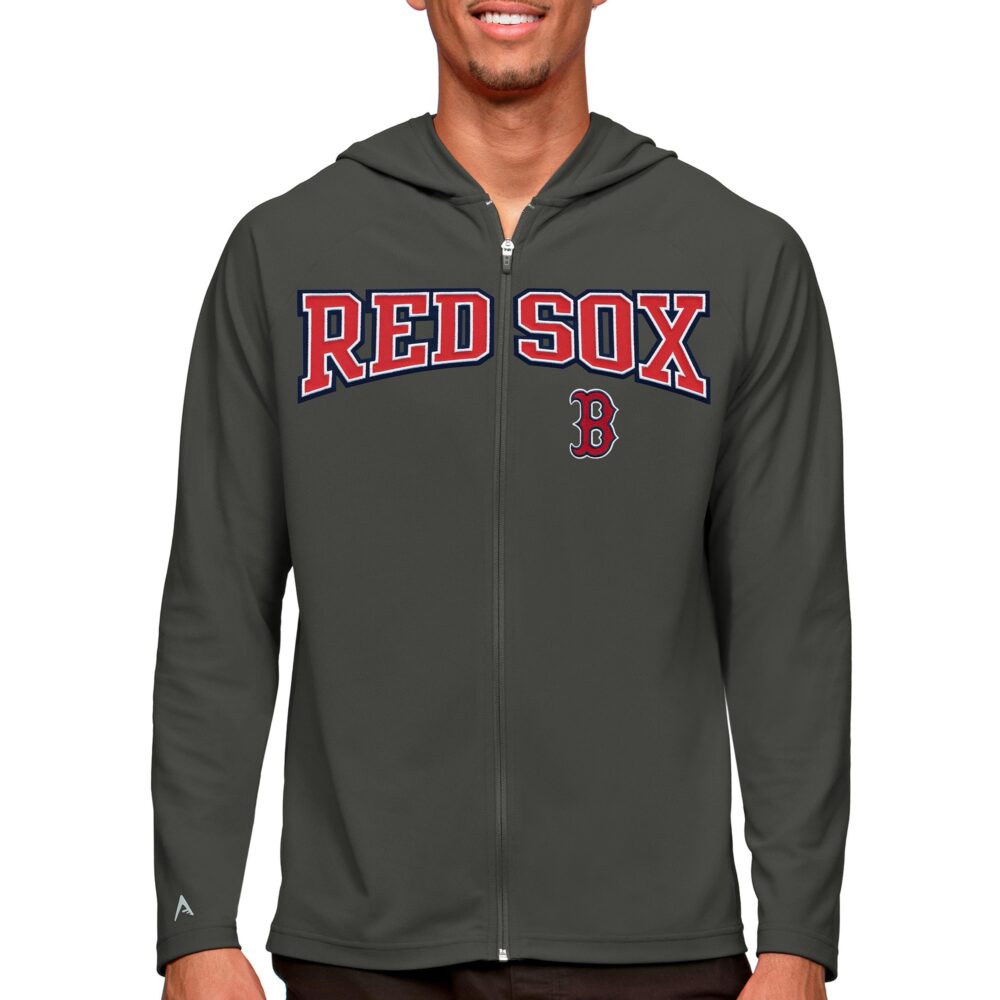 Men's Boston Red Sox Antigua Charcoal Wordmark Legacy Full-Zip Hoodie