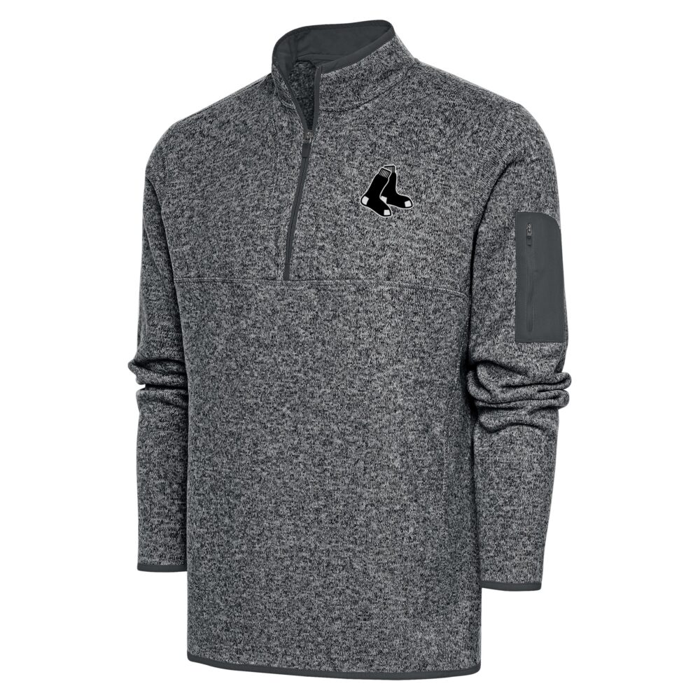 Men's Boston Red Sox Antigua Graphite Metallic Fortune Quarter-Zip Pullover Jacket